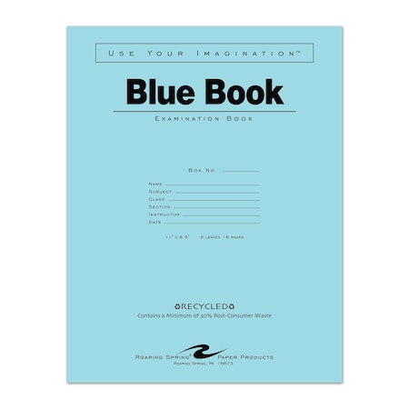 Roaring Spring Case of Recycled Exam Blue Books, 8.5"x11", 8 Sheets/16 Pages, Wide Ruled with Margin, PK500 77609CS