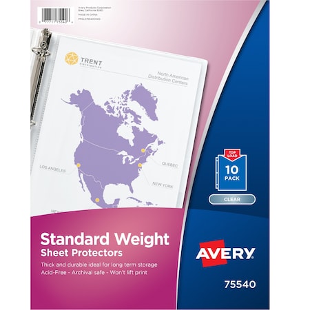 Avery Clear Standard Weight Sheet Protec, PK10 75540