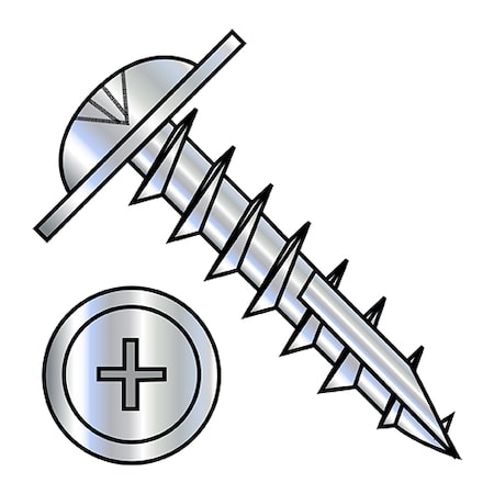 Zoro Select Concrete Screw, #8 Dia., Round, 7/8 in L, Steel Zinc Plated, 7000 PK 08147DPRWD1