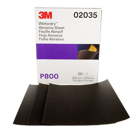 3M Wetordry Sheet, 02035, P800gr, 9"x11i, PK250 02035