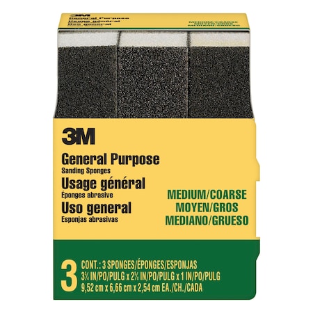3M Sanding Sponge, 3 3/4"x2 5/8"x1", PK6 909NA-3P-CC