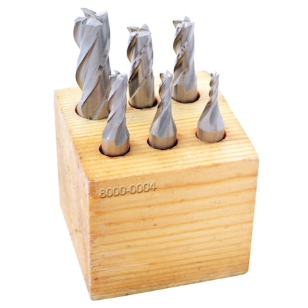 Hhip 6 Piece 3/8" M42 8% Cobalt 4 Flute End Mill Set 8000-0004