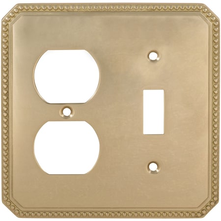 OMNIA Combination Beaded Switch Plate, Number of Gangs: 2 Solid Brass, Polished Brass, Lacquered Finish 8004/C.3