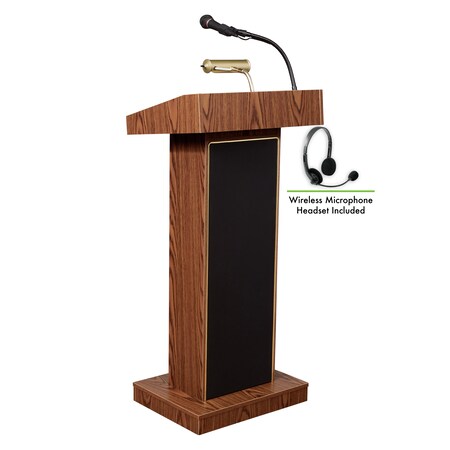 Oklahoma Sound Orator Lectern with Wireless Headset Mic, Medium Oak 800X-MO/LWM-7