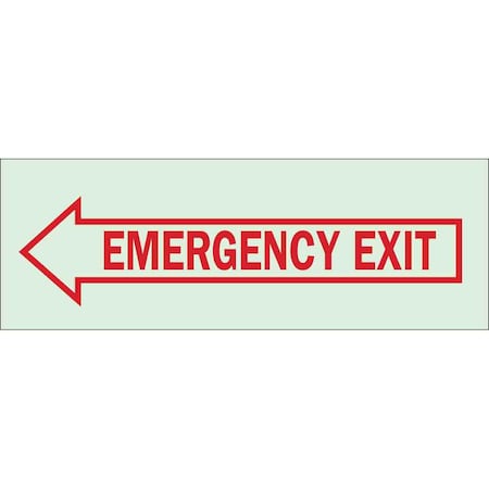 Brady Exit Sign, Polyester, 10" W, 3-1/2" H, Emergency Exit, Red, White 80211