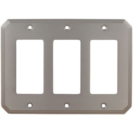 OMNIA Triple Rocker Traditional Switch Plate, Number of Gangs: 3 Solid Brass, Satin Chrome Plated Finish 8024/T.26D