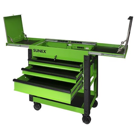 Sunex Slide Top Utility Cart, 3 Drawer, Lime Green, Work Surface: Stainless Steel, 37" W x 20" D x 43" H 8035XTLG