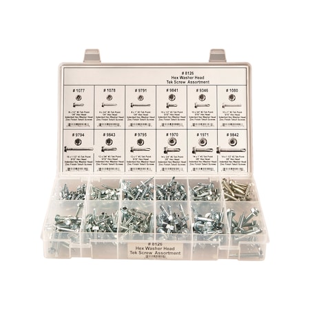 Disco Hex Washer Head Tek Screw Assort, 295 PCS 8126