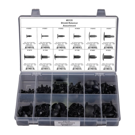 Zoro Select Universal Shield Retainer Asst, 168 Pc 8135