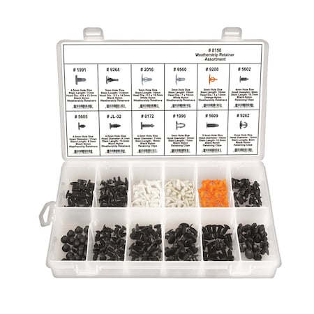 Zoro Select Weatherstrip Retainer Assortment, 300 Pc 8150