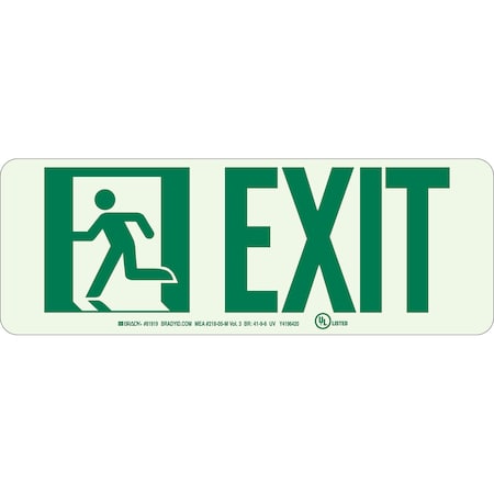 Brady Exit Sign, Polyester, 14" W, 5" H, Exit, White 81919