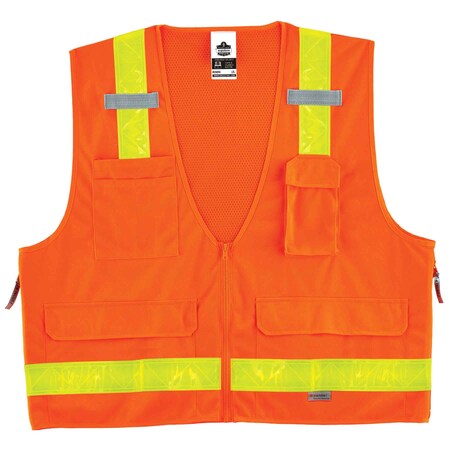 Ergodyne Orange Type R Class 2 Hi-Gloss Surveyors, Poly, Mesh, Zipper Closure, 4 Outside Pockets, Orange 8250ZHG