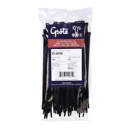 Grote Standard Tie, Black, 4.1", 18lb., PK100 83-6001C