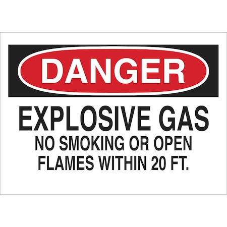 Brady Danger No Smoking Sign, 10" H, 14 in W, Plastic, Rectangle, English, 25431 25431