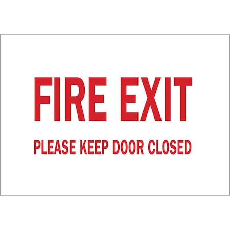 Brady Fire Exit Sign, Polyester, 14" W, 10" H, Fire Exit Please Keep Door Closed, White 84683