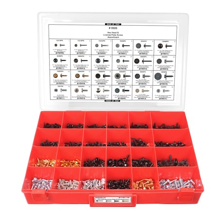 Disco Hex Head License Screw Assort Adj Red Tray W/Clr Lid 8686RCP