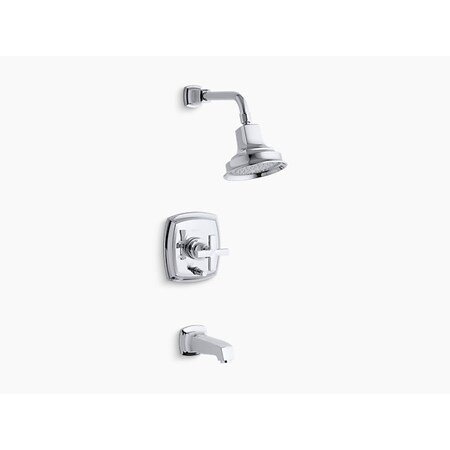 Kohler Margaux(R) Rite-Temp(R) Pressure-Balancing Bath And Shower Faucet Trim With Push-Button Diverter And Cross Handle, Valve Not Included T16233-3-CP