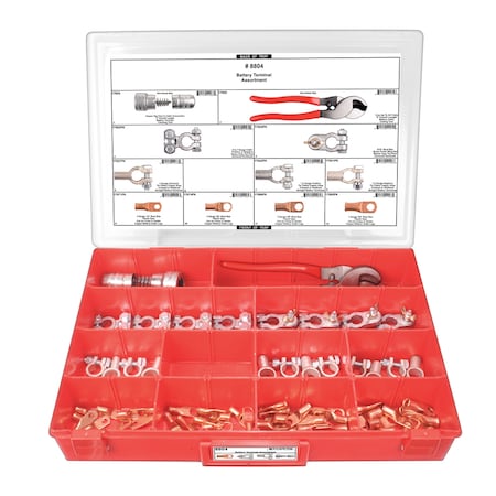 Disco Battery Terminal Assrtmnt Adj Red Tray W/Clr Lid 8804RCP