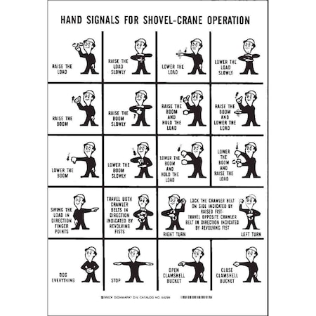 Brady No Header, Hand Signals For Shovel-Crane Operation, 7" W x 10" H, Rectangle, Plastic 25048