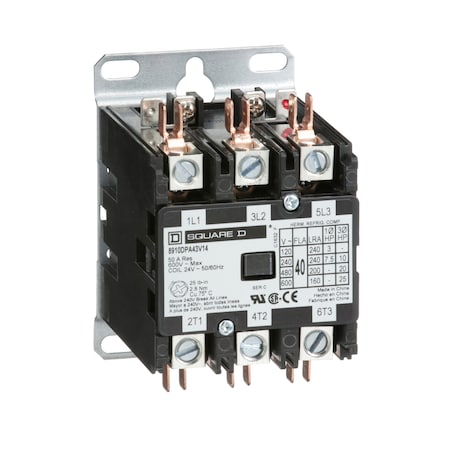 Square D Definite Purpose Magnetic Contactor, 24V AC, 3 P, Non-Reversing, 3 Phase, Box Lug & Quick Connect 8910DPA43V14