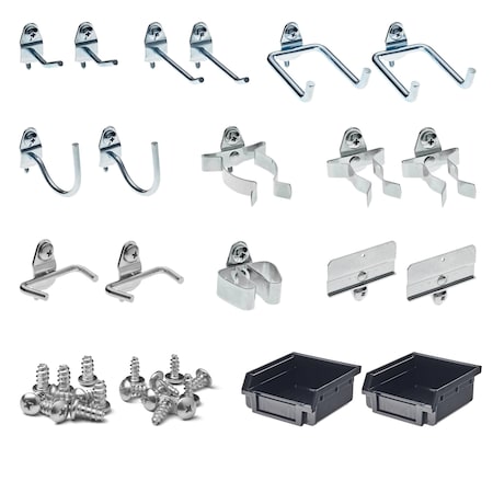 Triton Products 18 pc. Pegboard Hook & Bin Assortment for 1/8 In. and 1/4 In. Pegboard (16 Asst Hooks & 2 Bins) 918