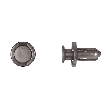 Zoro Select Push-In Rivet, Dome Head, 10 mm Dia., 18 mm L, Nylon Body, 15 PK 9382PK