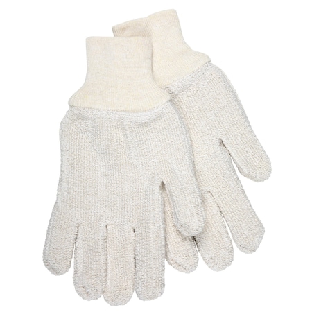 Mcr Safety Terry Cloth Heavy Weight Glove, Knit Wrist Cuff Back: Natural, L, 12 PK 9403KM