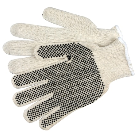 Mcr Safety Knit Gloves, Cotton, Dotted Palm, White/Black, S, 12 PK 9506SD1