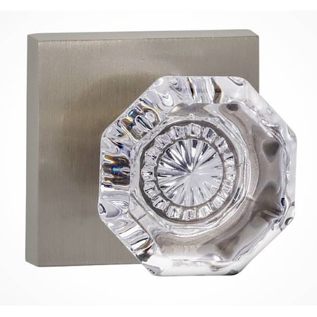 Omnia Square Rose Passage Knob 2-3/8" Backset, T Strike Satin Nickel 955 955SQ/238T.PA15