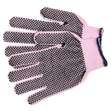 Mcr Safety Knit Gloves, Cotton Polyester Blend, Dotted Full, Powder Pink, S, 12 PK 9614PS