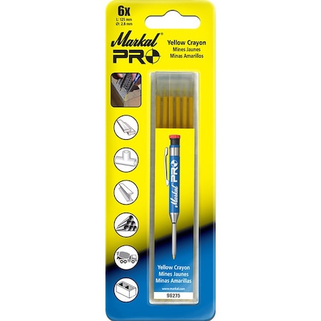 Markal Pro Yellow Crayon Refills, 72PCS, PK12, Yellow Color Family, 12 PK 96275