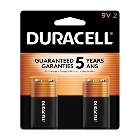 DURACELL Coppertop 9V Alkaline Battery, 9V DC, 2 Pack MN1604B2Z