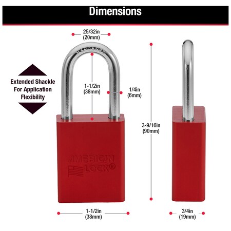 American Lock Lockout Padlock, Keyed Different, Anodized Aluminum, 1 1/ ...