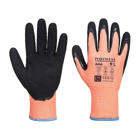 Portwest Vis-Tex HR Cut Winter Glove, XXXL, 7 ga Acrylic Lining, Orange/Black, 3XL A646