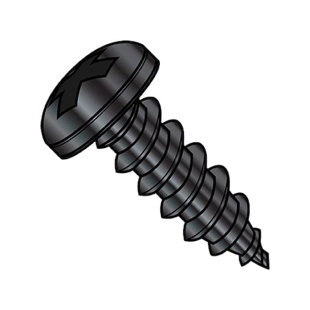 Zoro Select Thread Forming Screw, #4-24 x 3/8 in, Black Stainless Steel Pan Head Phillips Drive, 5000 PK 0406ABPP188B