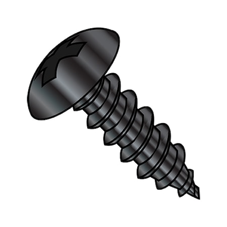 Zoro Select Sheet Metal Screw, #4-24 x 3/8 in, Black Oxide Steel Truss Head Phillips Drive, 10000 PK 0406ABPTB