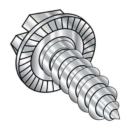 Zoro Select Self-Drilling Screw, #8-18 x 3/8 in, Plain 18-8 Stainless Steel Flange Hex Head Slotted Drive 0806ABSWS188
