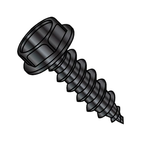 Zoro Select Sheet Metal Screw, #8-18 x 3/8 in, Black Steel Flange Hex Head External Hex Drive, 10000 PK 0806ABWB