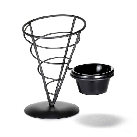 Tablecraft Vertigo App Cone, Blk W/3OZ Ramekin, 7" ACR57