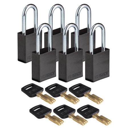 Brady ALU-BLK-38ST-KD6PK, 150240 Aluminum Lockout Padlock, Black (Pack of 2 pcs)