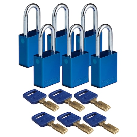 Brady Safekey Lockout Padlock Aluminum Blu 1.5" S ALU-BLU-38ST-KD6PK