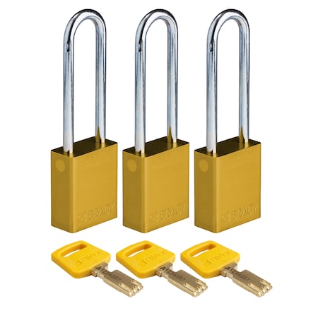 Brady Safekey Lockout Padlock Aluminum Yellow 3.0 ALU-YLW-76ST-KA3PK