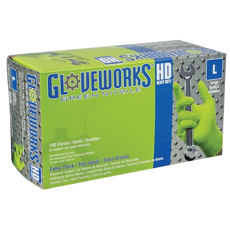 Ammex GWGN, Disposable Gloves, 8 mil Palm, Nitrile, Powder-Free, L, Green AMXGWGN46100