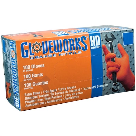 Ammex GWON, Disposable Gloves, 8 mil Palm, Nitrile, Powder-Free, M, Orange AMXGWON44100