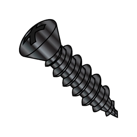Zoro Select Sheet Metal Screw, #8-15 x 1-1/2 in, Black Phosphate Steel Oval Head Phillips Drive, 4000 PK 0824APO6B