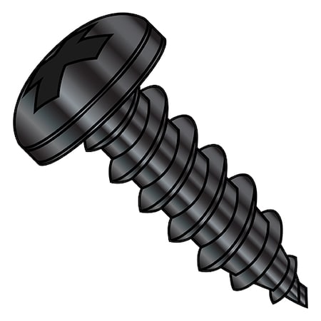 Zoro Select Thread Forming Screw, #10-12 x 1/2 in, Black Stainless Steel Pan Head Phillips Drive, 3000 PK 1008APP188B