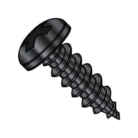 Zoro Select Sheet Metal Screw, #6-18 x 1 in, Zinc Black Steel Pan