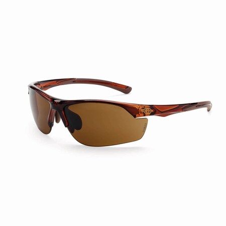 Crossfire Safety Glasses, Wraparound Brown Polycarbonate Lens, Scratch-Resistant, 12PK 161129
