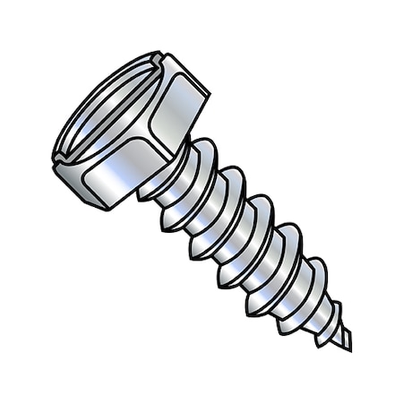 Zoro Select Sheet Metal Screw, #12-11 x 1/2 in, Zinc Plated Steel Flange Hex Head Slotted Drive, 5000 PK 1208ASH