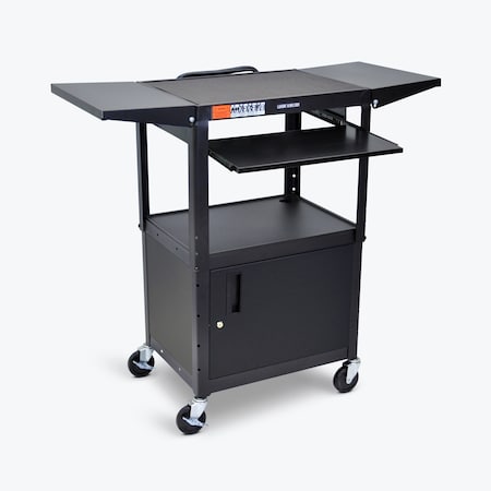 Luxor Adjust-Height Steel AV Cart, Pullout Keyboard Tray, Cabinet, Drop Leaf AVJ42KBCDL